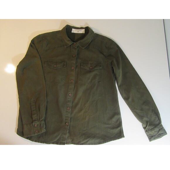 Miss Me Vintage Olive Green ButtonUp Long Sleeve Shirt Embroidered Back Ladies M - Picture 2 of 11